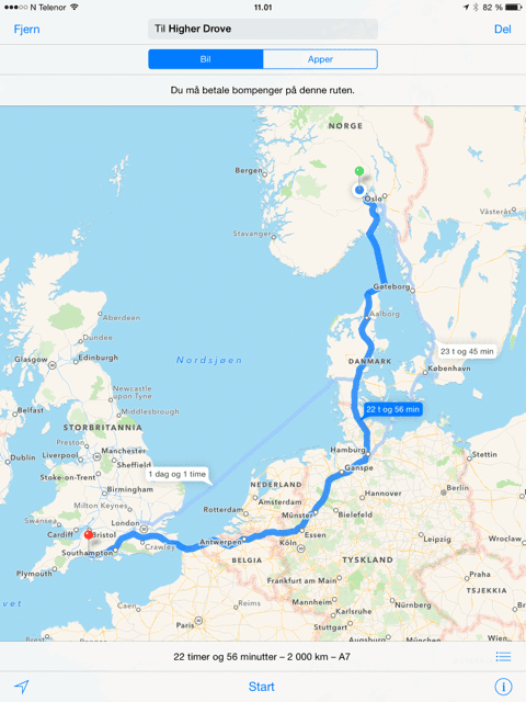 Route for delivery to Norway